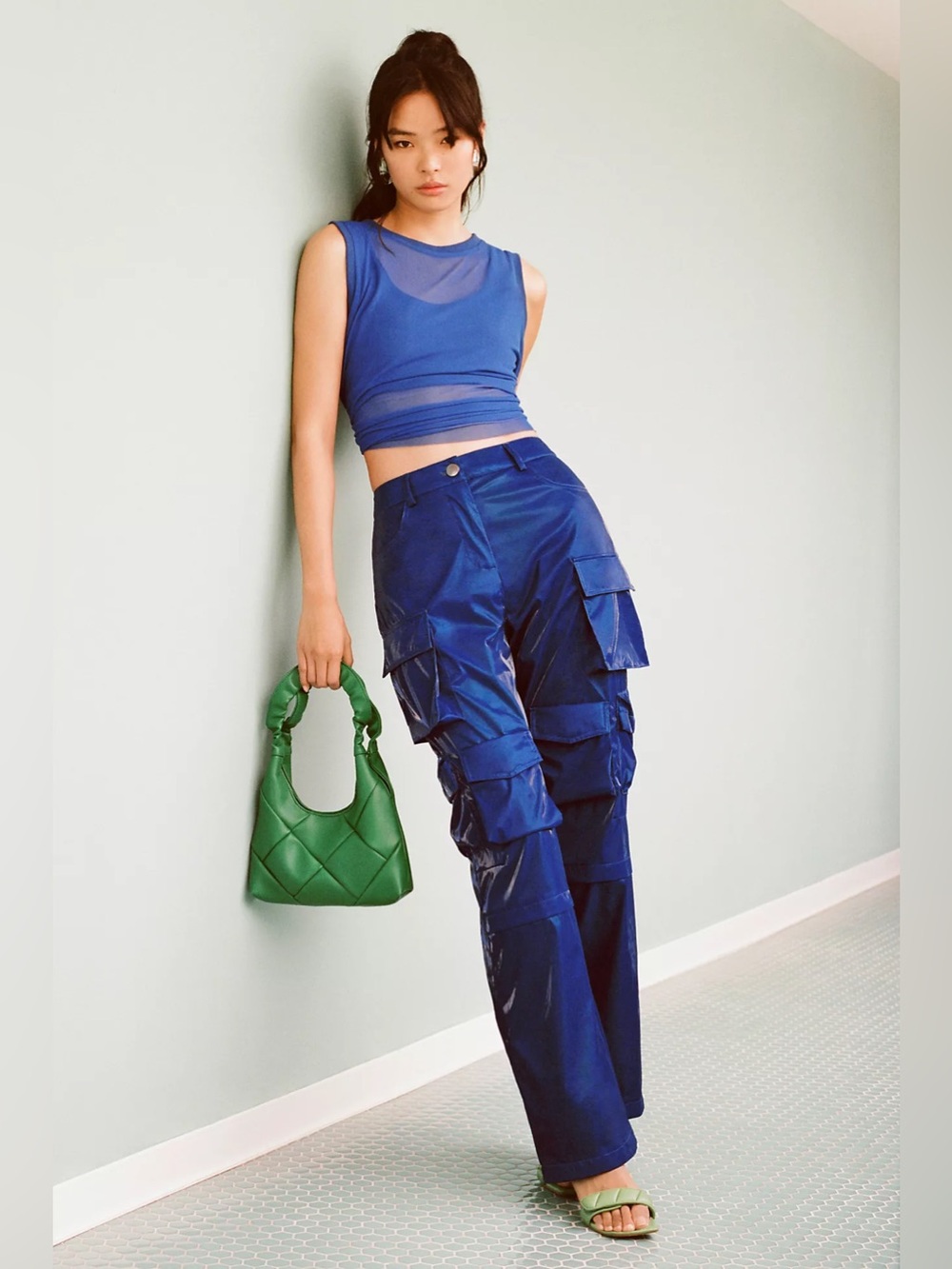 Dolan Anthropologie Cobalt Blue Sheer Mesh Sleeveless Tank Top Size S